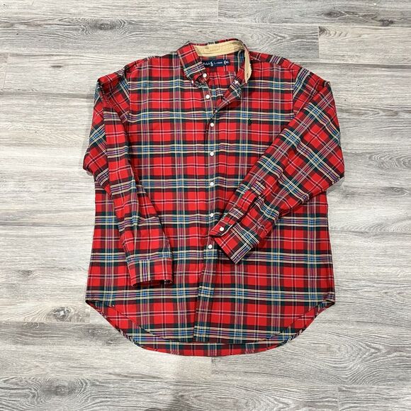 VTG Polo Ralph Lauren SHIRT XL Men Button Up Blue Red Plaid Baggy 90s Tartan - Picture 4 of 5